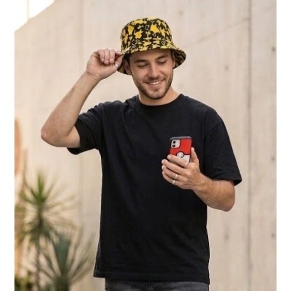 Pokemon Accessories - Pokemon Pikachu All Over Print Bucket Hat Unisex OS Black Yellow Cotton Canvas